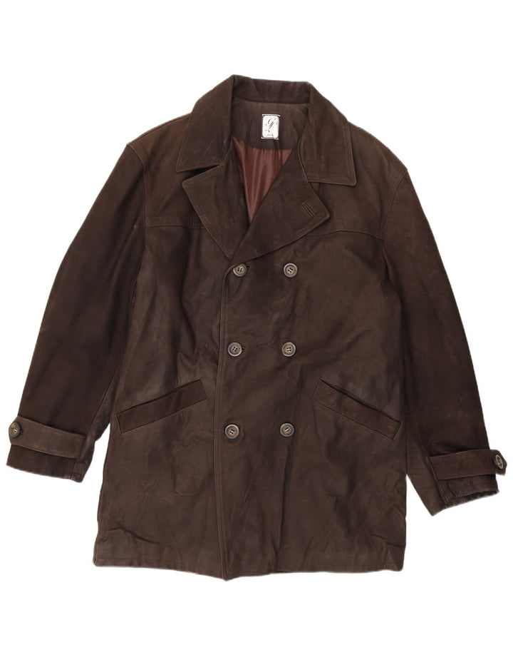manteau en cuir double boutonnage vintage pour hommes IT 54 2XL Cuir marron