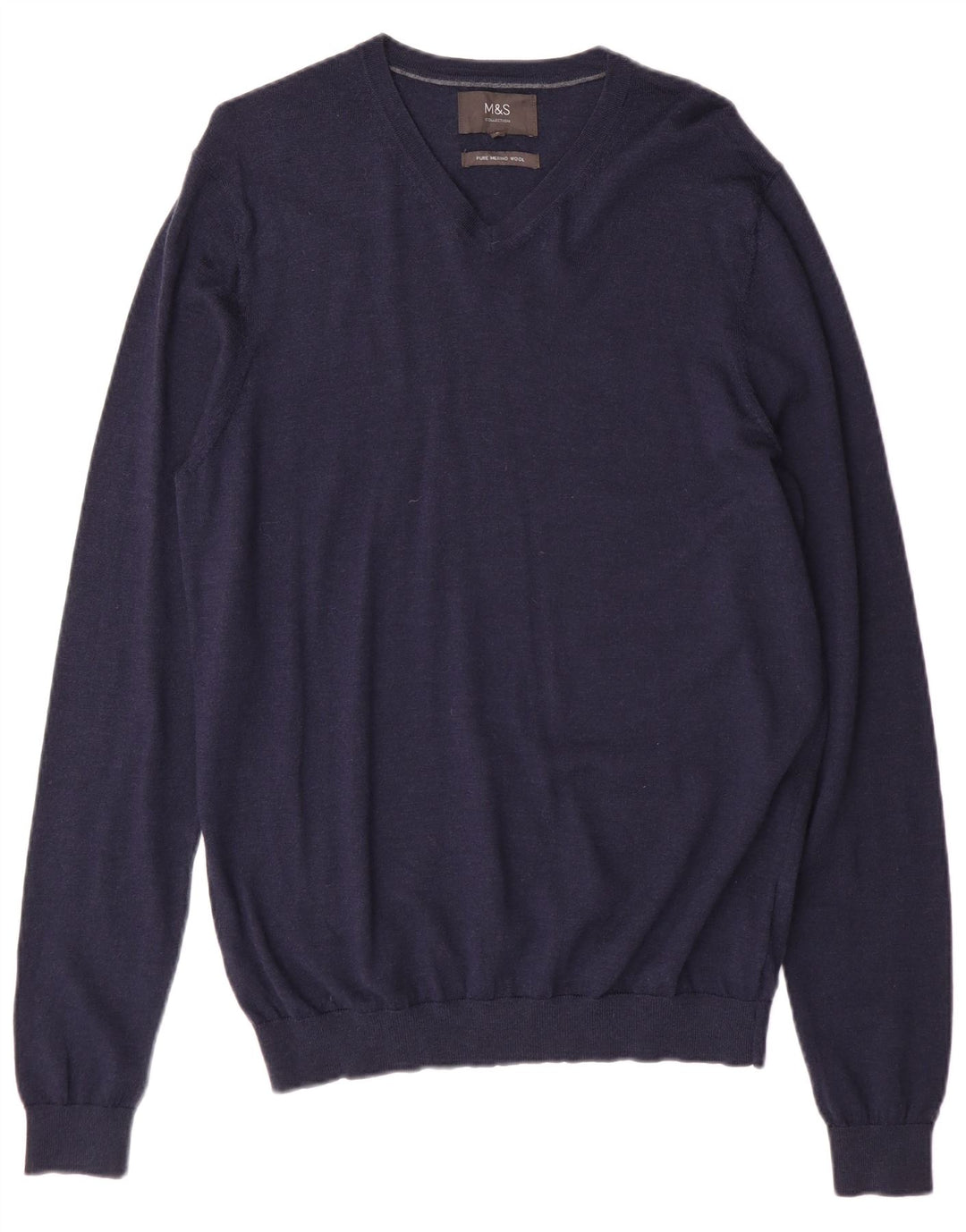 Marks & Spencer Pull col V pour homme en laine mérinos bleu marine moyen