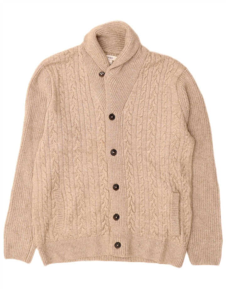 Marks & Spencer Pull Cardigan Homme Large Beige Polyester