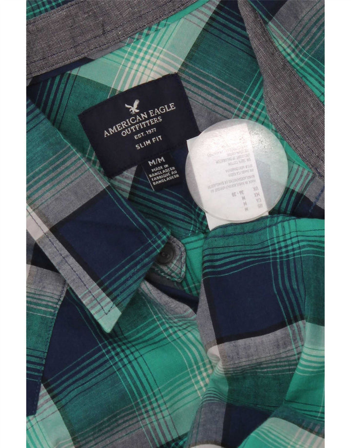 American Eagle Outfitters Chemise ajustée pour homme en coton à carreaux bleu marine moyen