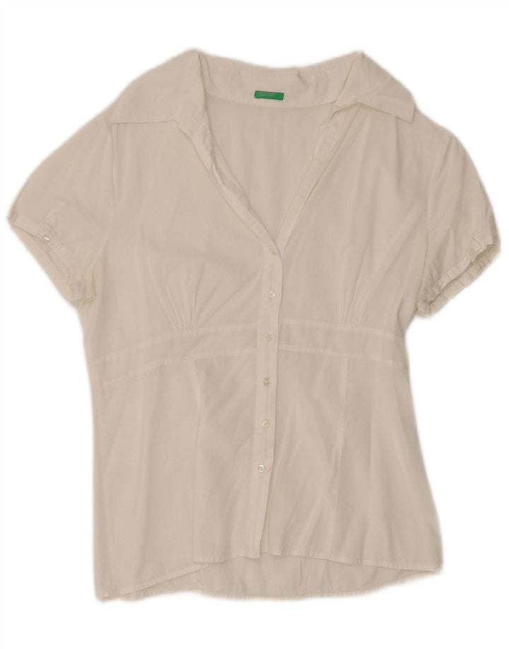 Benetton Chemise à manches courtes pour femme UK 12 Blanc moyen