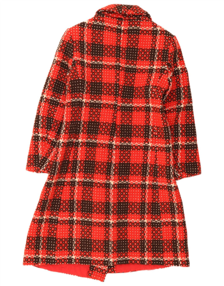 vintage Femmes Double Breasted Coat UK 8 Petit Chèque Rouge