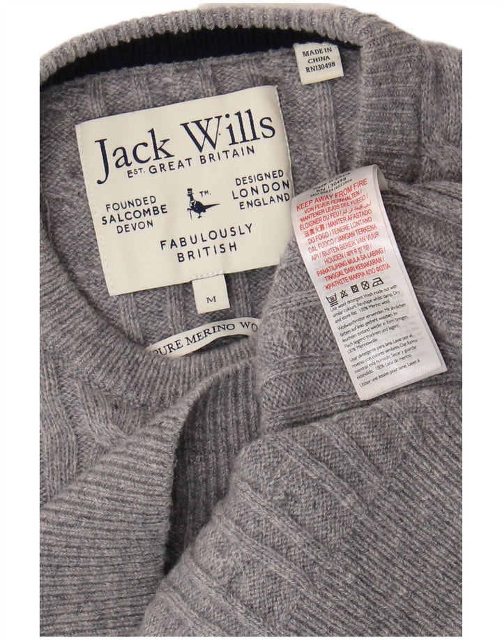 Jack Wills Pull à col rond pour homme UK 14 Gris moyen Laine mérinos