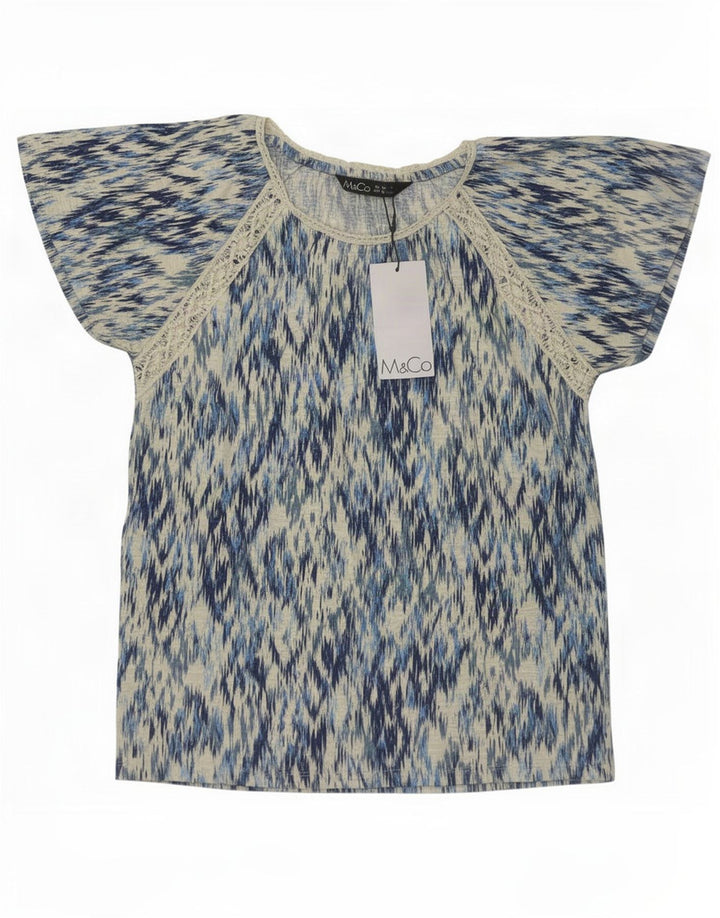 M&Co Chemisier Femme Top UK 10 Petit Bleu Ikat Coton