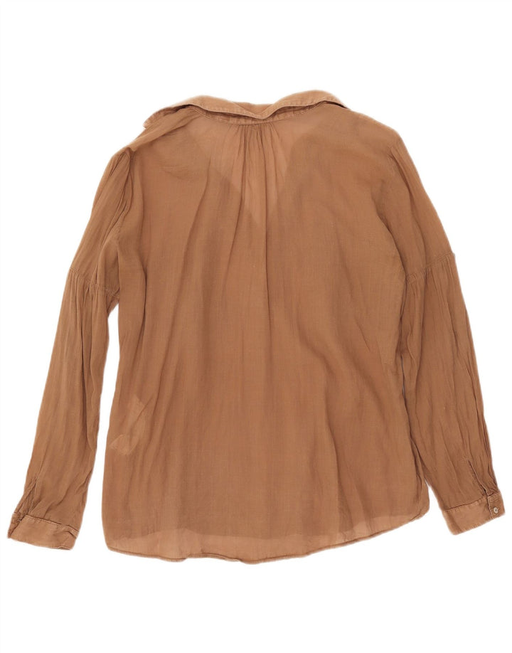 Zara Chemisier transparent à manches longues pour femme UK 14 Ramie marron moyen