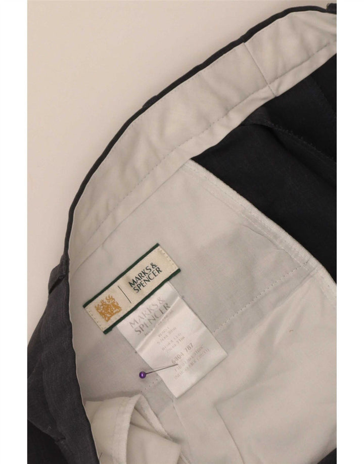 Marks & Spencer Pantalon de Costume Droit Homme W38 L31 Bleu Marine Polyester