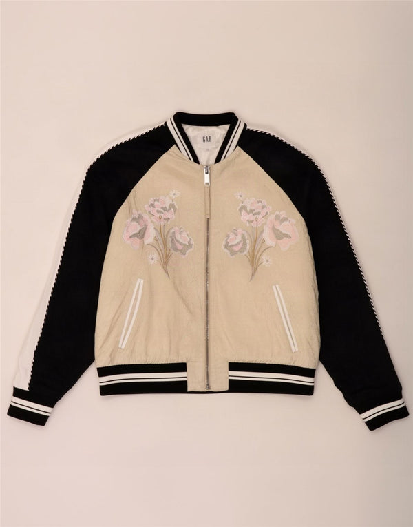Gap Veste bomber surdimensionnée graphique pour femme UK 16 Grande rayonne florale beige