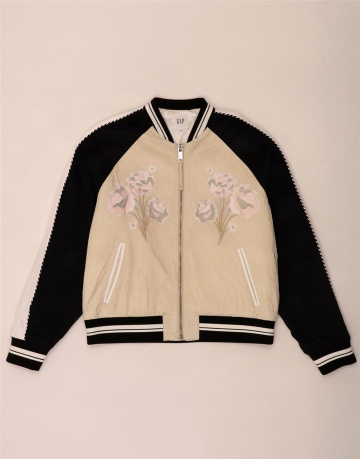 Gap Veste bomber surdimensionnée graphique pour femme UK 16 Grande rayonne florale beige