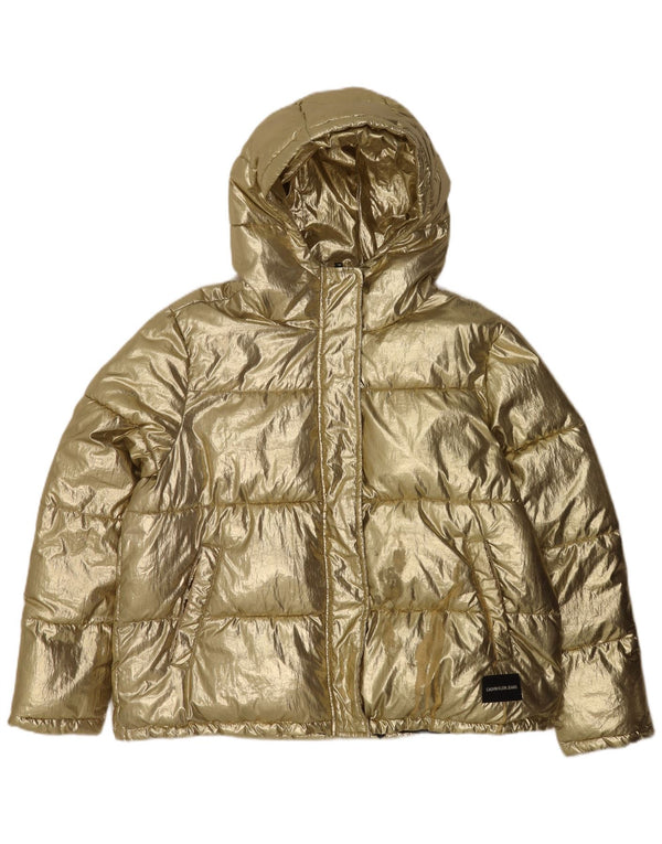 Calvin Klein Jeans Veste matelassée surdimensionnée à capuche pour femme UK 16 Large Doré