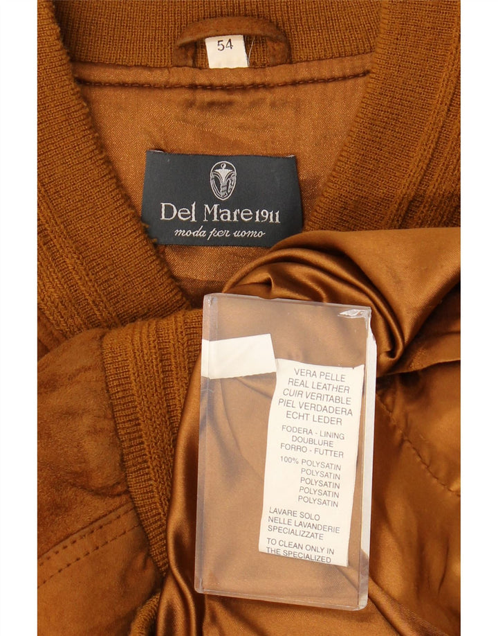 vintage Mens Suede Bomber Jacket IT 54 2XL Cuir Marron