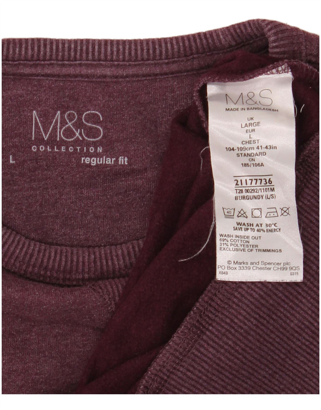 Marks & Spencer Sweat-shirt coupe classique pour homme en coton bordeaux Taille L