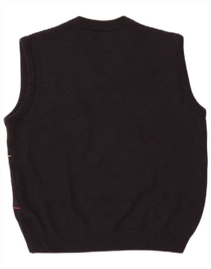 VINTAGE Femme Gilet Débardeur UK 14 Grande Laine Rayée Noire