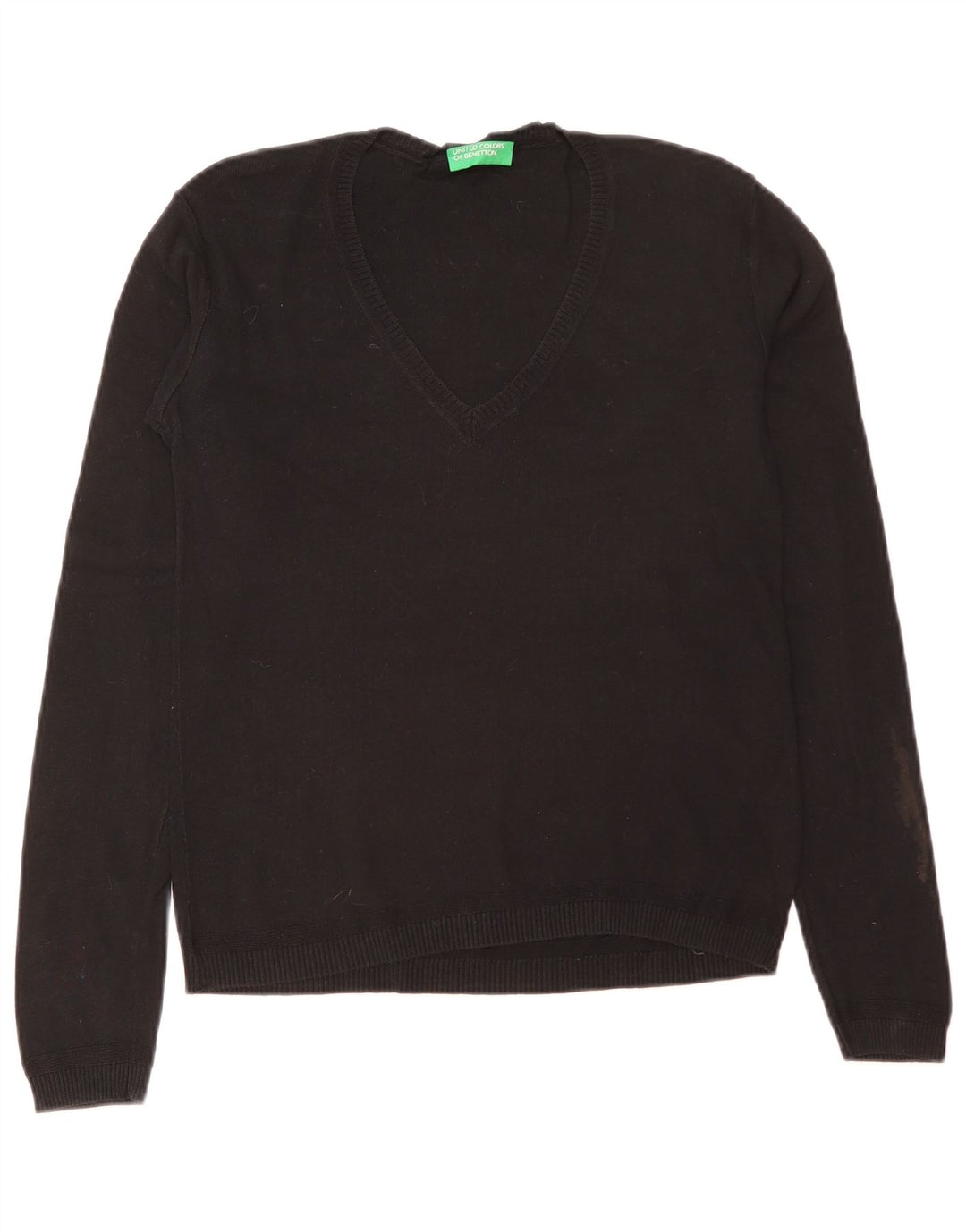 Benetton Pull col V pour femme UK 12 Noir moyen