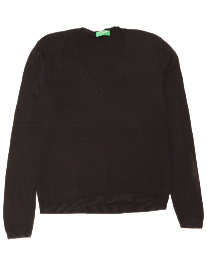 Benetton Pull col V pour femme UK 12 Noir moyen