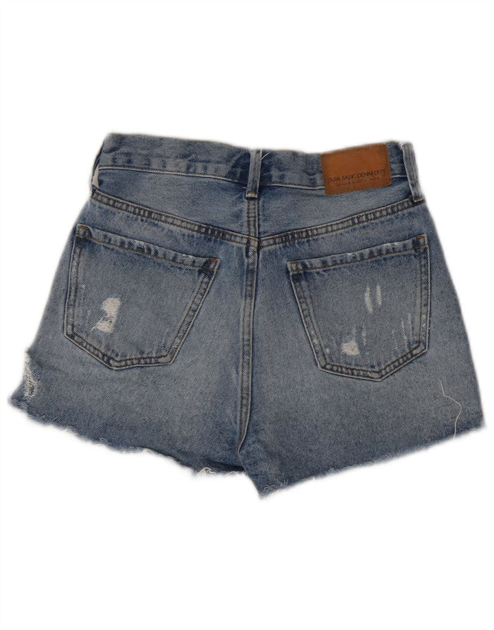 Zara Short en jean vieilli pour femme EU 34 2XS W24 Bleu