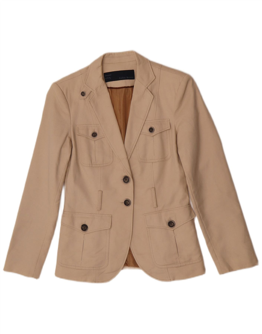 Zara Veste Blazer 2 Boutons Femme UK 14 Coton Beige Moyen