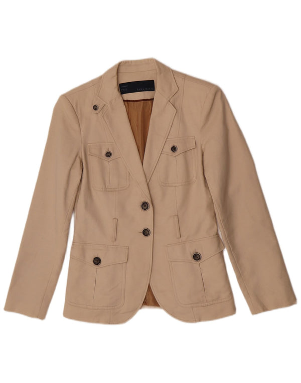 Zara Veste Blazer 2 Boutons Femme UK 14 Coton Beige Moyen