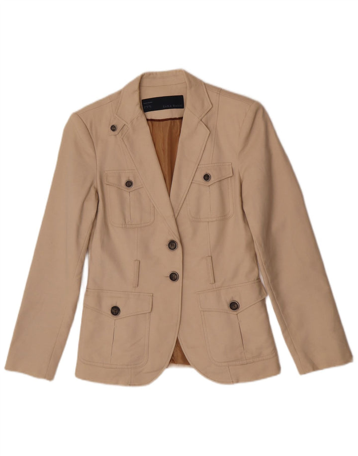 Zara Veste Blazer 2 Boutons Femme UK 14 Coton Beige Moyen