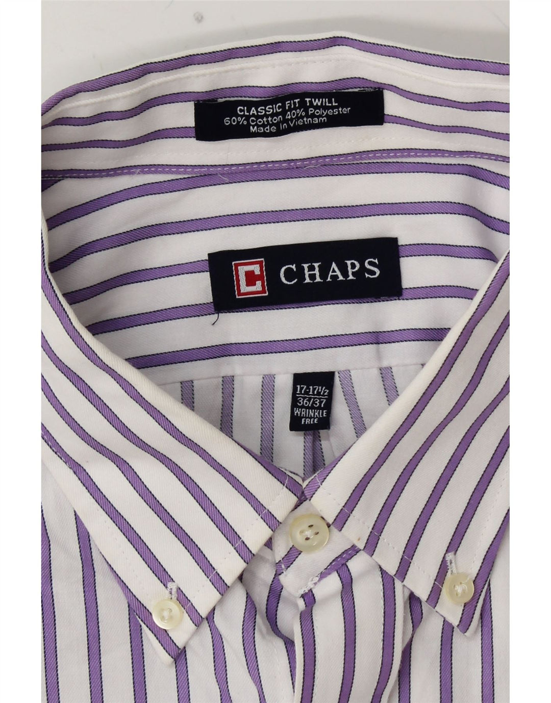 CHAPS Chemise coupe classique pour homme Taille 17 17 1/2 XL Coton rayé violet