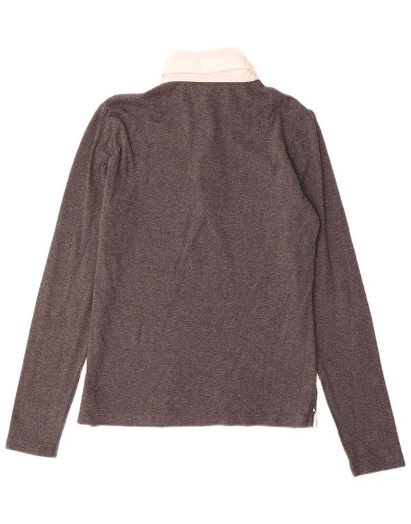 Gant Womens Long Sleeve Rugby Polo Shirt UK 12 Medium Grey