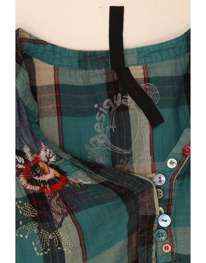 Desigual Chemisier à manches longues pour femme UK 16 Grand carreaux turquoise