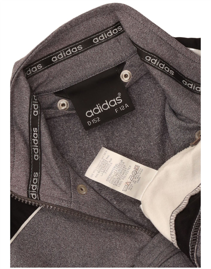 ADIDAS Boys Graphic Tracksuit Top Jacket 11-12 Years Grey Colourblock