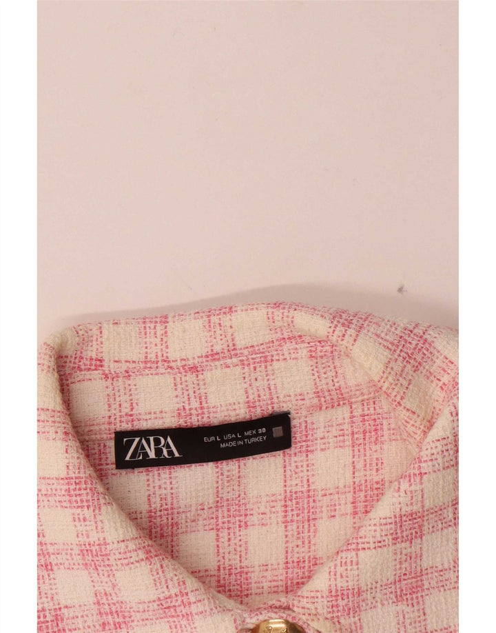 Zara Veste militaire courte pour femme UK 16 Grand carreaux roses