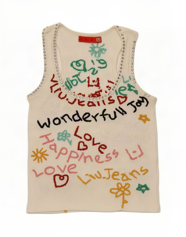 Liu Jo Débardeur graphique pour femme UK 6 XS Blanc Coton
