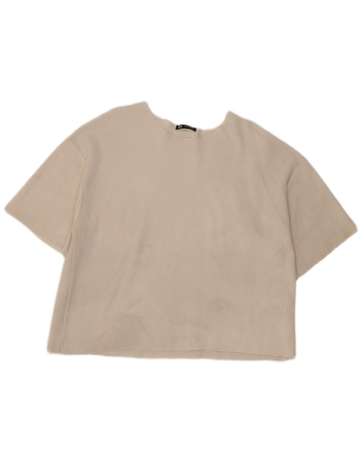 Zara Womens Crop T-Shirt Top UK 16 Grand Blanc Cassé Polyester
