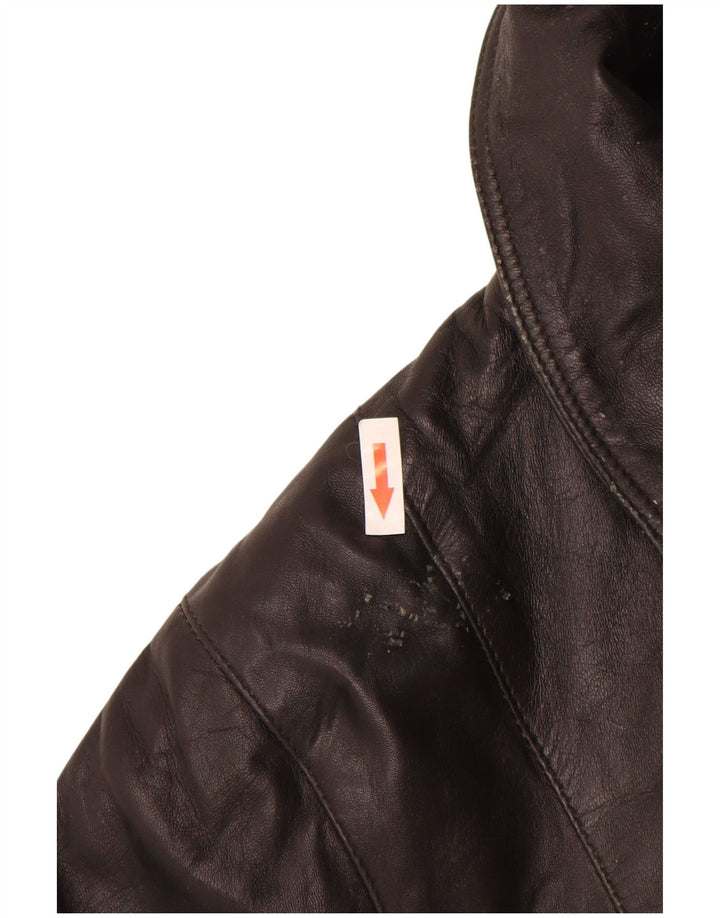 vintage Femmes Loose Fit Manteau en cuir UK 14 Cuir Noir Moyen