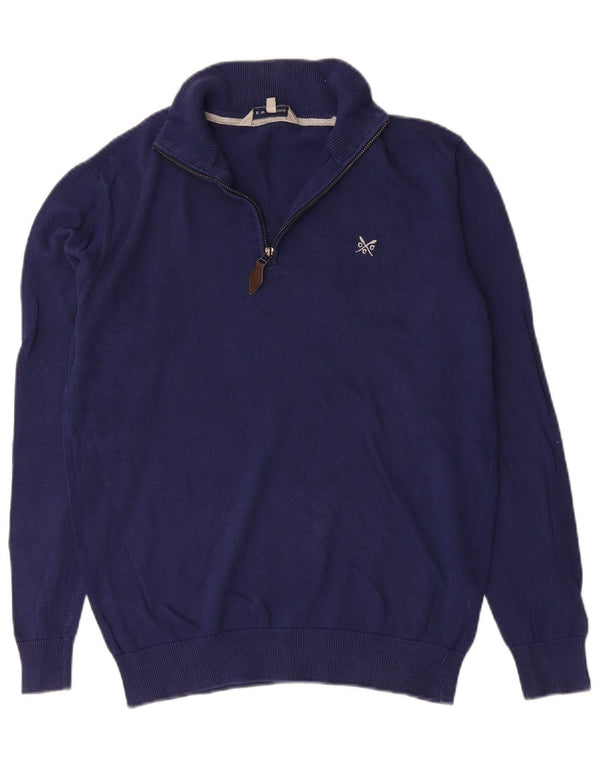 Crew Clothing Pull col zippé pour homme en coton bleu marine moyen