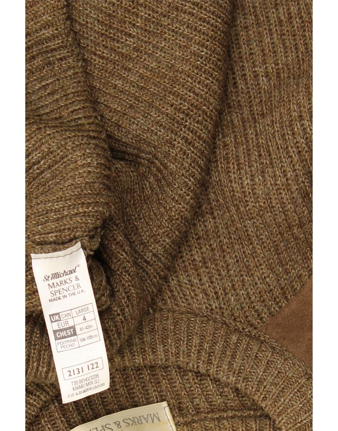Marks & Spencer Pull à col rond pour homme en laine color block kaki