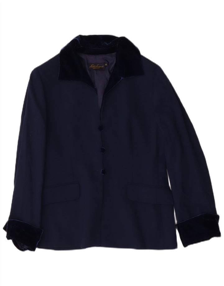 Luisa Spagnoli Veste Blazer 3 Boutons Femme IT 46 Large Laine Bleu Marine