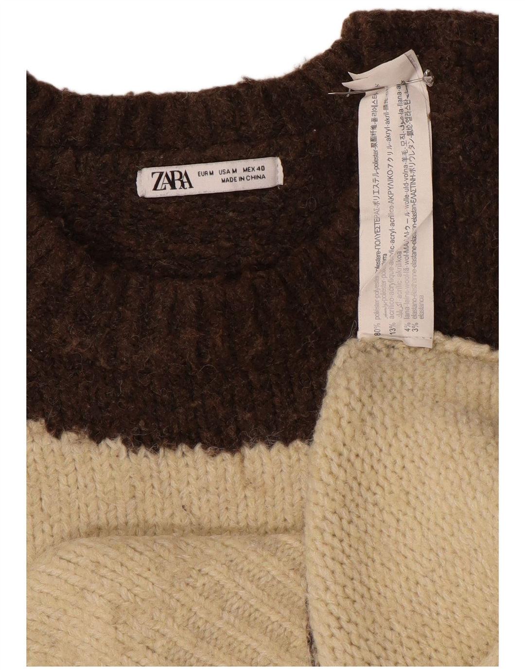 Zara Pull à col rond pour homme en polyester color block marron moyen