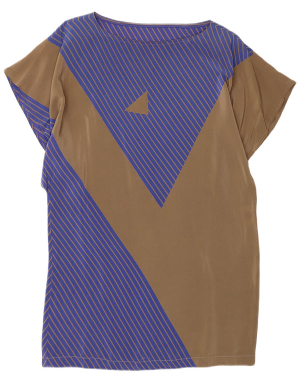 robe chemise femme vintage IT 42 Soie colourblock brun moyen