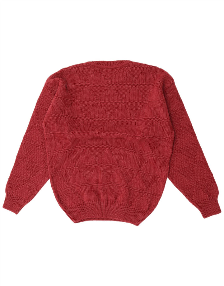 vintage Mens Crew Neck Jumper Pull IT 48/50 Medium Maroon Argyle/Diamant