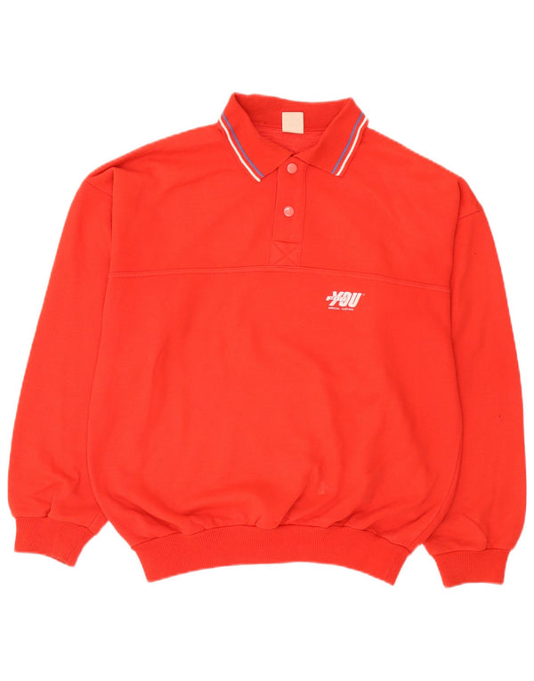 vintage Mens Polo Neck Sweatshirt Jumper Grand Coton Rayé Rouge