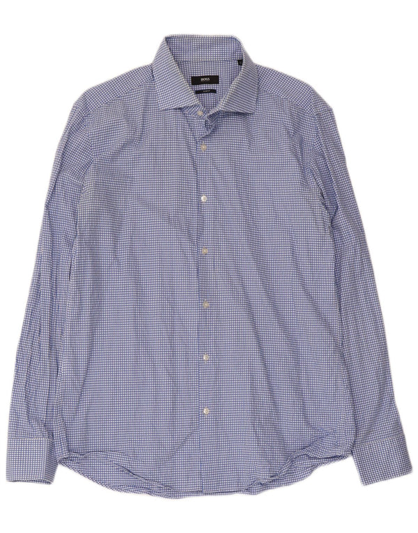 Hugo Boss Chemise slim fit pour homme Taille 42 16 1/2 Grand coton vichy bleu