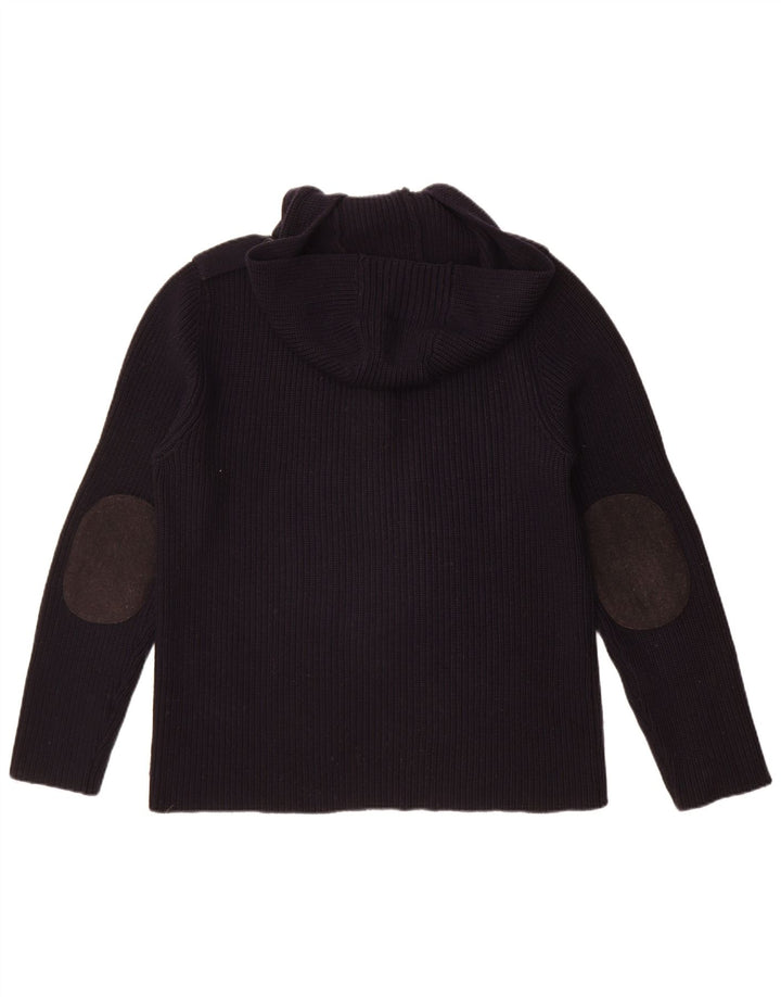 Trussardi Pull à capuche et col boutonné en laine bleu marine moyen