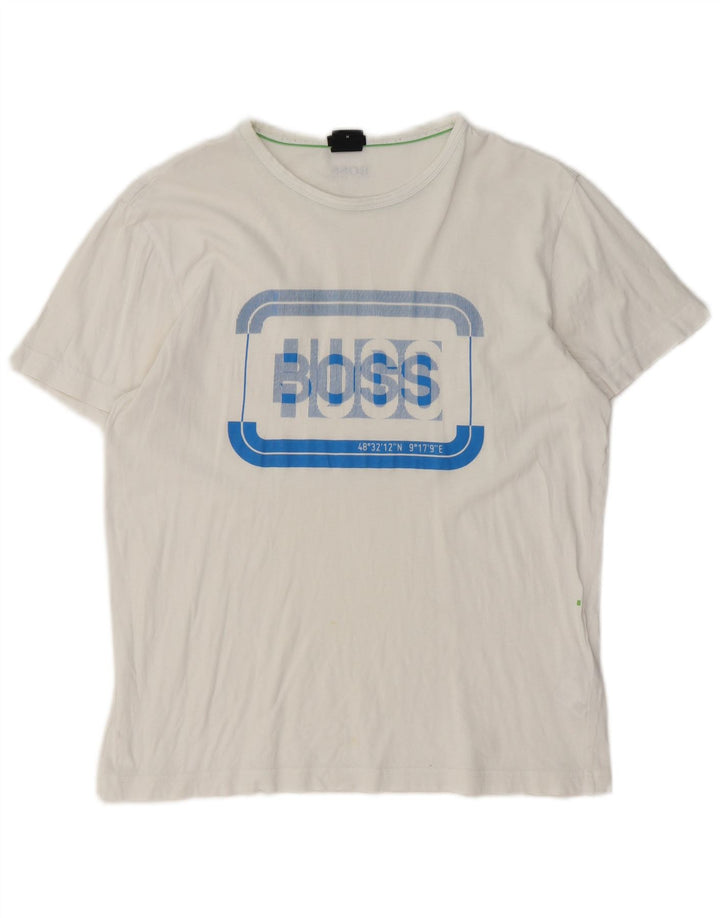 Hugo Boss T-shirt Regular Fit graphique en coton blanc moyen |