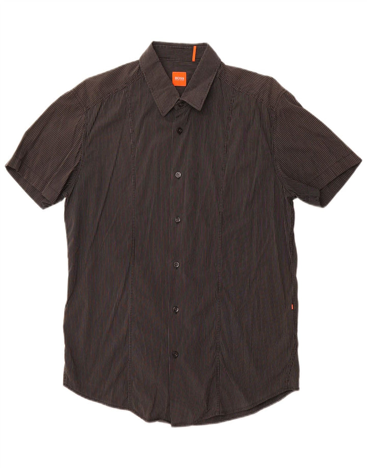 HUGO BOSS Chemise à manches courtes pour hommes en coton à fines rayures gris