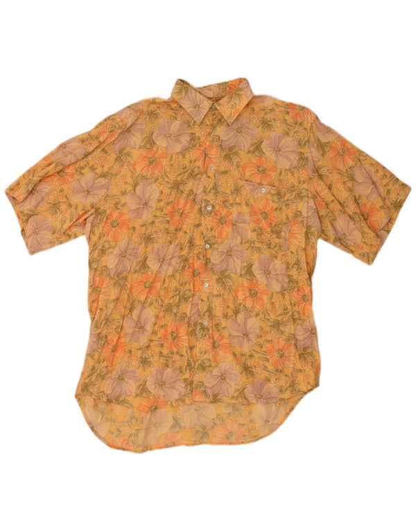 vintage Chemise à manches courtes pour hommes Grande viscose florale orange