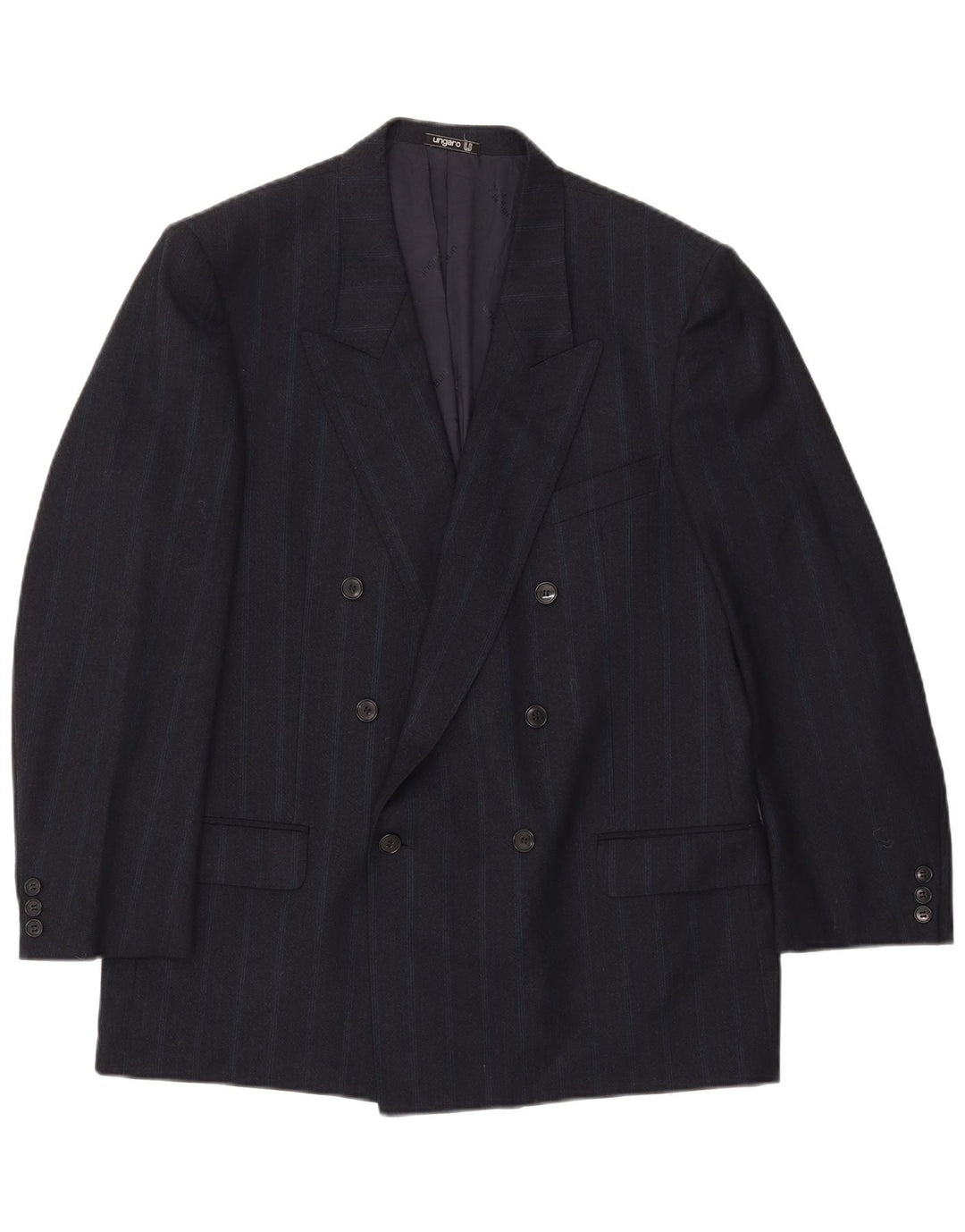 Ungaro Veste blazer double boutonnage pour homme UK 38 Bleu marine moyen à fines rayures