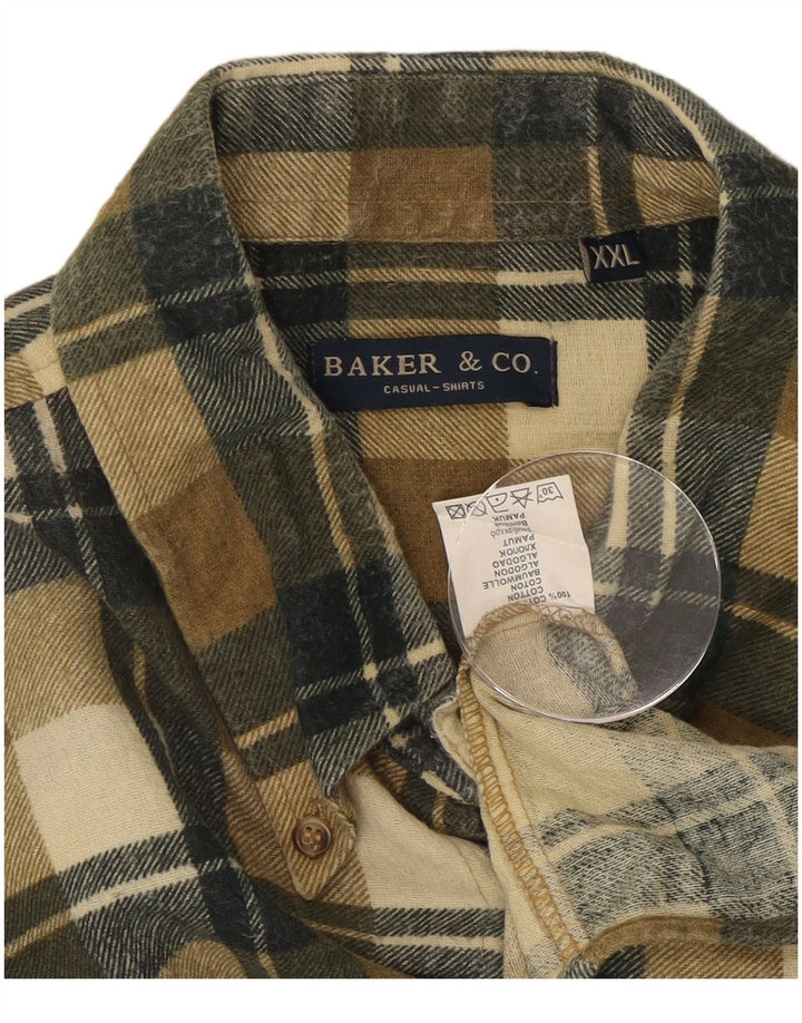 chemise en flanelle homme vintage 2XL coton à carreaux kaki