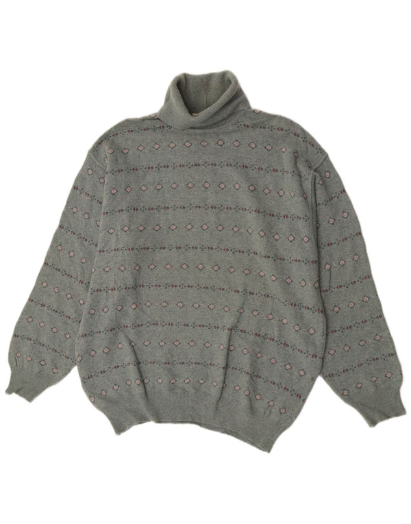 Bramante Pull col roulé pour homme en laine vierge géométrique Gris Large