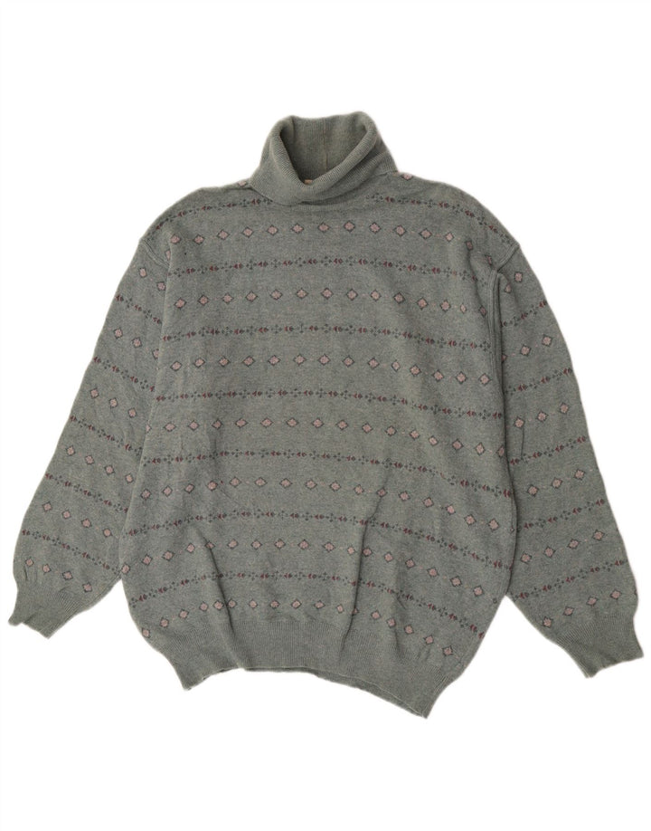 Bramante Pull col roulé pour homme en laine vierge géométrique Gris Large