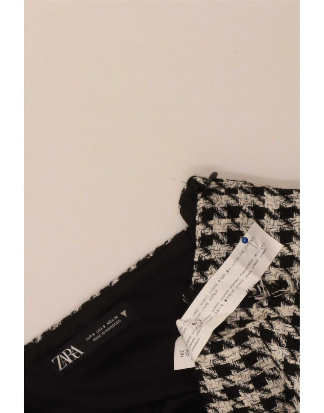 Zara Femme Mini Jupe Petit W26 Noir Pied De Poule Polyester