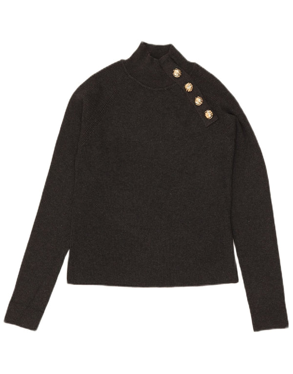 Zara Pull court à col roulé pour femme UK 14 Large Gris Viscose