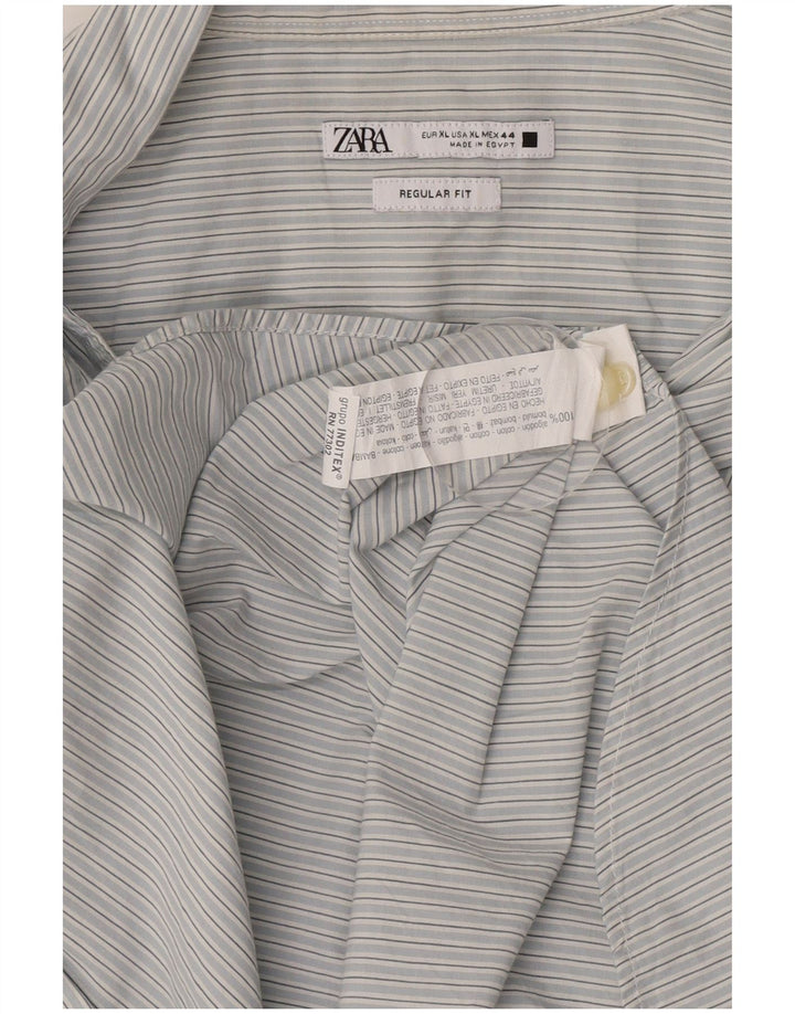 Zara Chemise Regular Fit XL Bleu Rayé Coton
