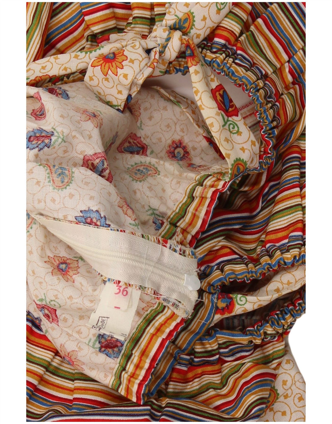 VINTAGE Femme Robe A-Line sans manches EU 36 Petit Coton Paisley Beige